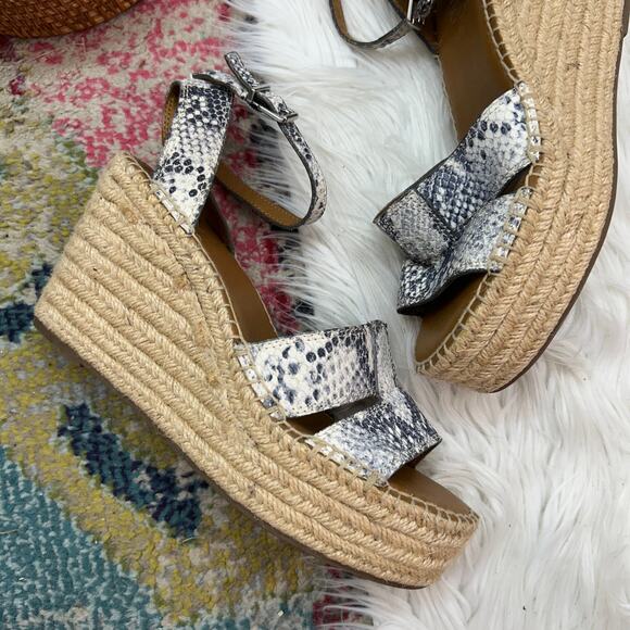 Franco Sarto Gray Beige Ankle Strap Leather Espadrille Wedge Platform Sandal 8.5 - Picture 2 of 10